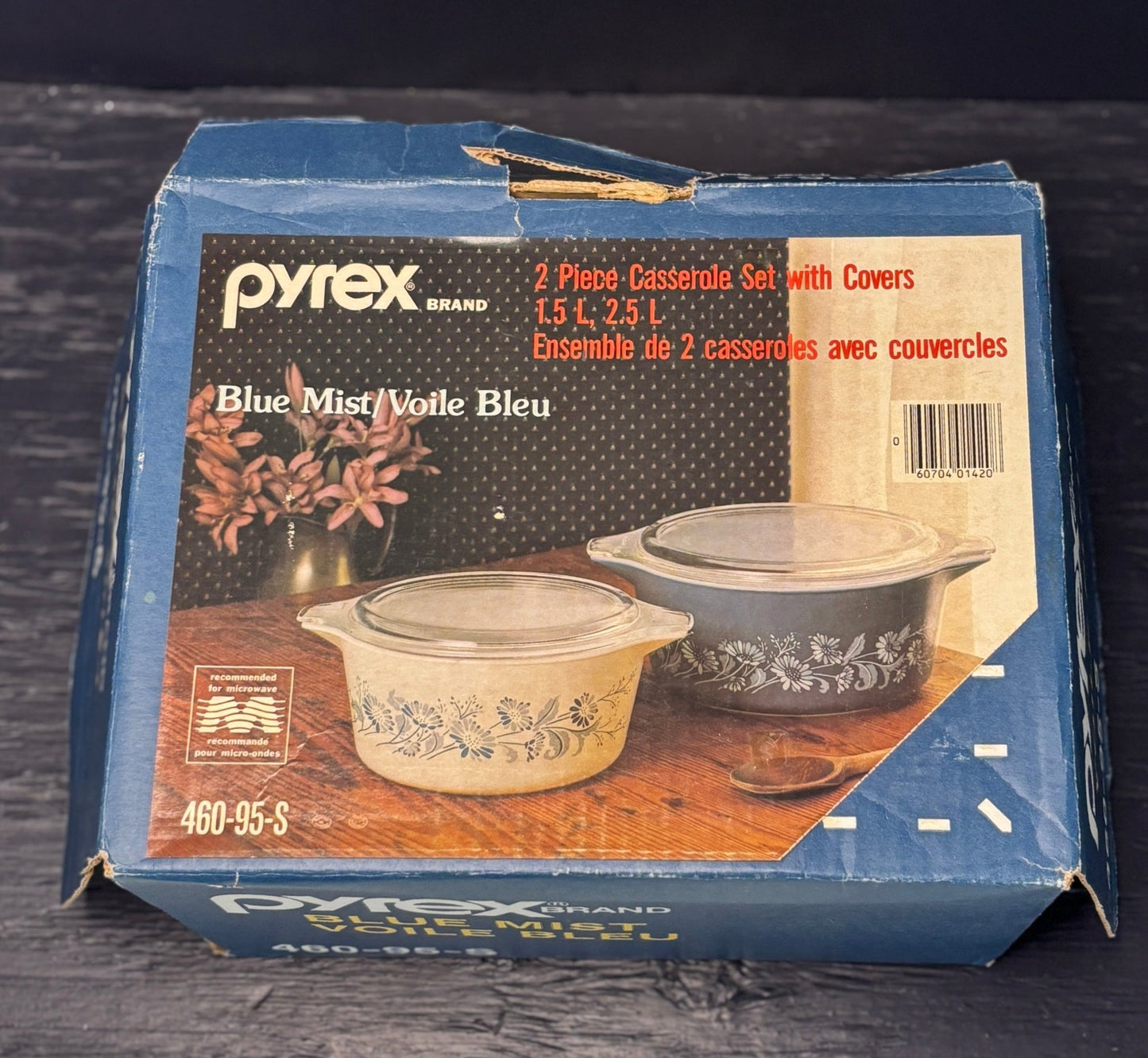 Pyrex Blue Mist Round Casserole Set with Covers New Old Stock