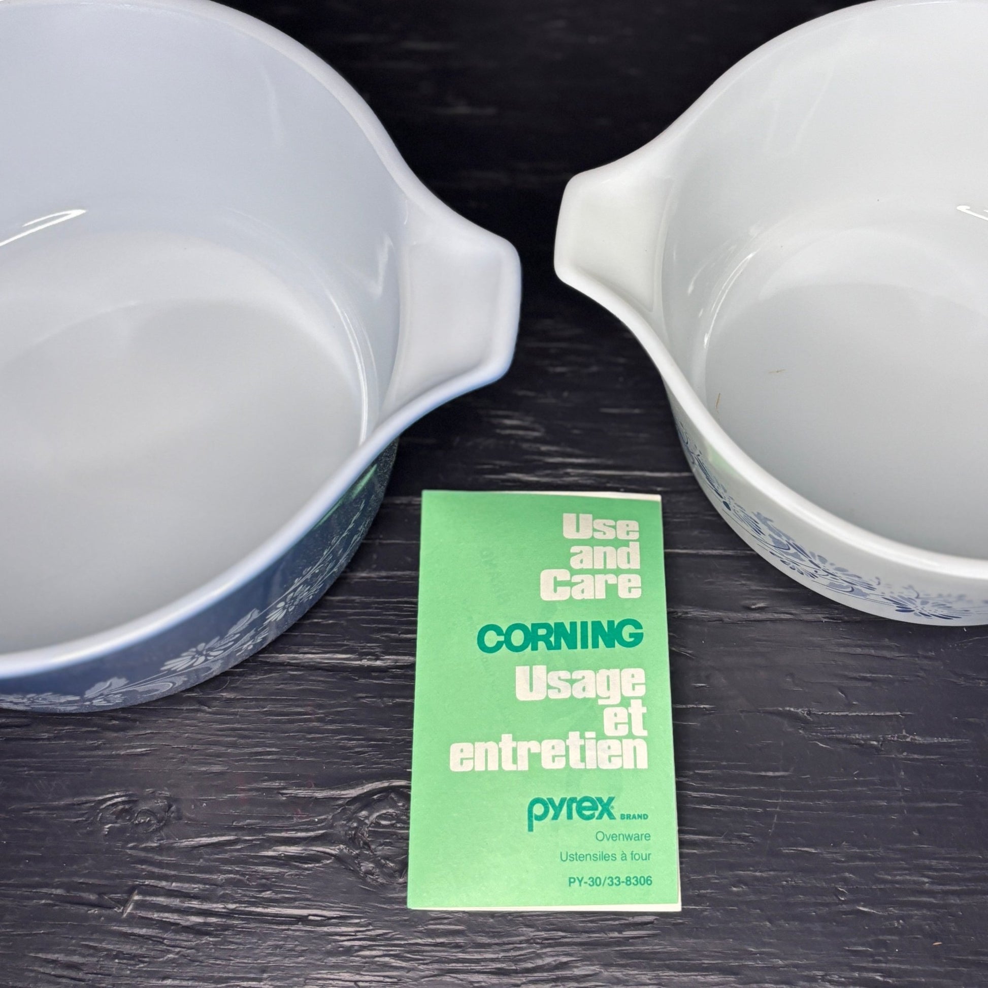 Pyrex Blue Mist Round Casserole Set with Covers New Old Stock