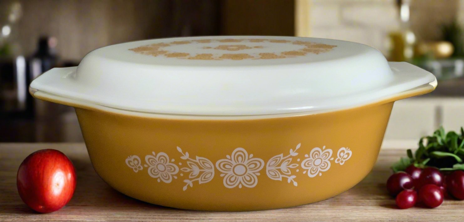 Pyrex Butterfly Gold 2.5 Quart Casserole Dish 045 - HLJ at HomePyrex Butterfly Gold 2.5 Quart Casserole Dish 0452.5 QuartPyrex