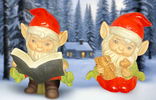 Rare Vintage Homco Elf Christmas Figurines