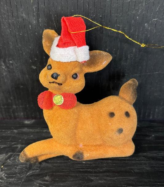 Reindeer Vintage Flocked Felt Christmas Ornament