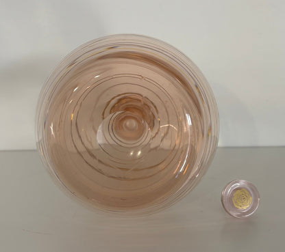 Retro Pink Blown Glass Striped Gold Leaf Decanter