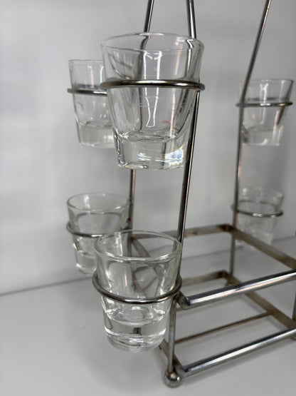 Retro Shot Glasses and Whisky Bottle Carrier