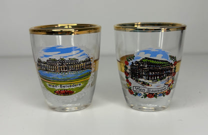 Retro Vienna Austria Motif Shot Glasses and Carrier