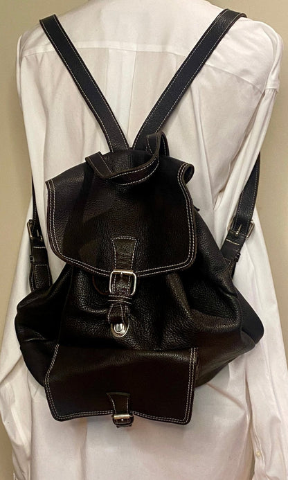 Roots Black Leather Backpack