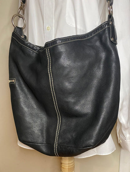 Roots Black Leather Bucket Purse