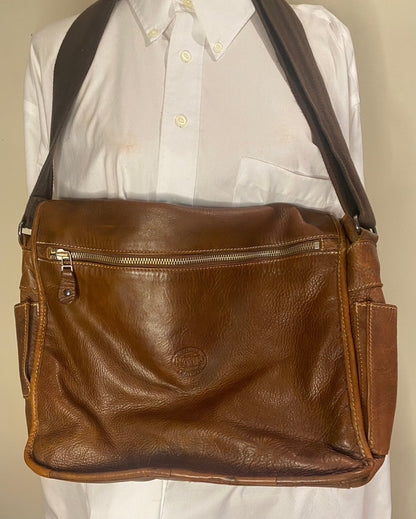 Roots Brown Leather Messenger Bag Satchel