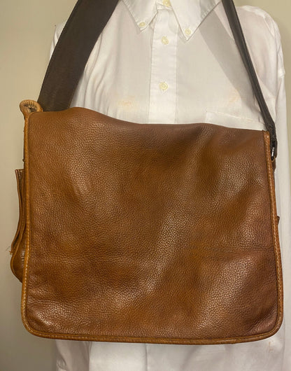 Roots Brown Leather Messenger Bag 