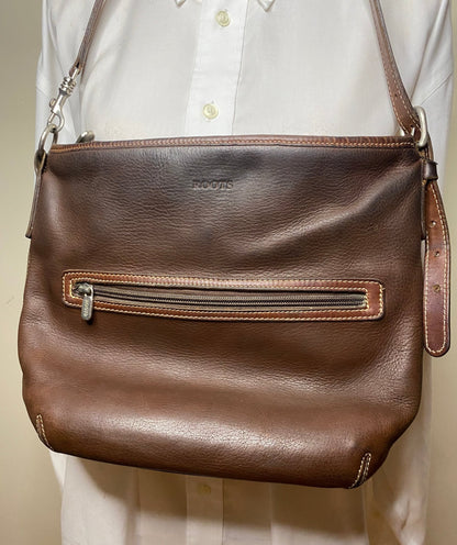 Roots Brown Leather Shoulder purse