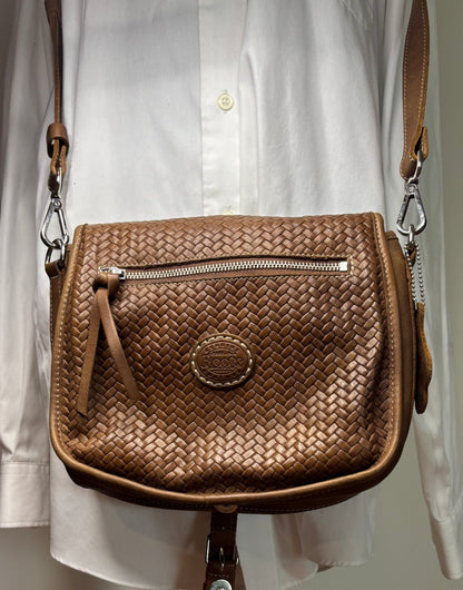 Roots Original Brown Woven Leather Cross Body Purse