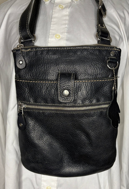 Roots Venetian Tribe Black Leather Crossbody Purse