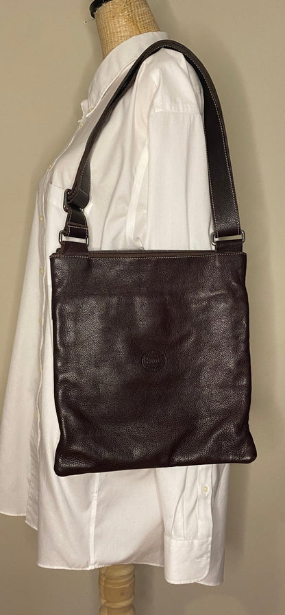 Roots Venetian Village Brown Embossed Leather Crossbody Purse