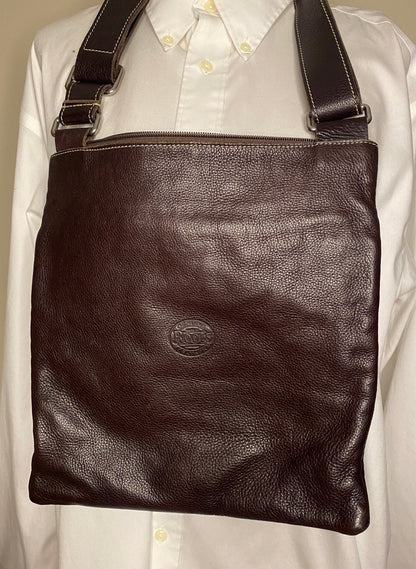 Roots Venetian Village Brown Embossed Leather Crossbody Purse