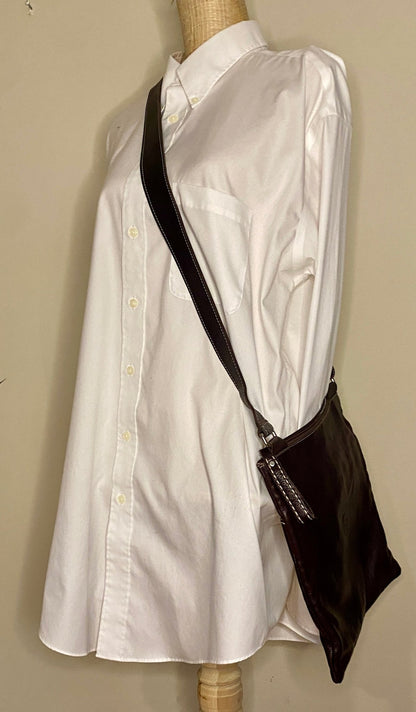 Roots Venetian Village Brown Embossed Leather Crossbody Purse