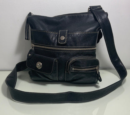 Roots Venetian Village Prince Black Leather Crossbody Purse