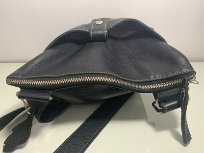 Roots Venetian Village Prince Black Leather Crossbody Purse