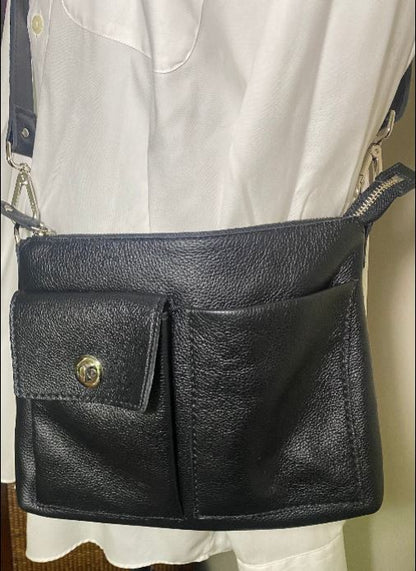 Roots Villager Black Leather Crossbody Purse