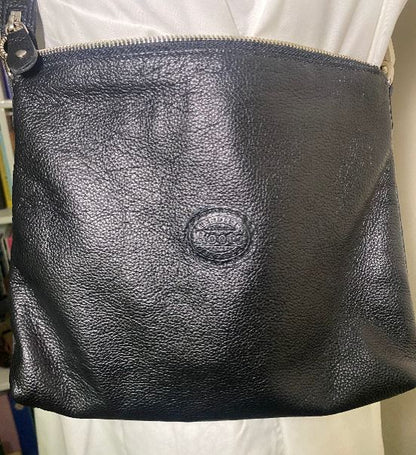 Roots Black Leather Crossbody Purse
