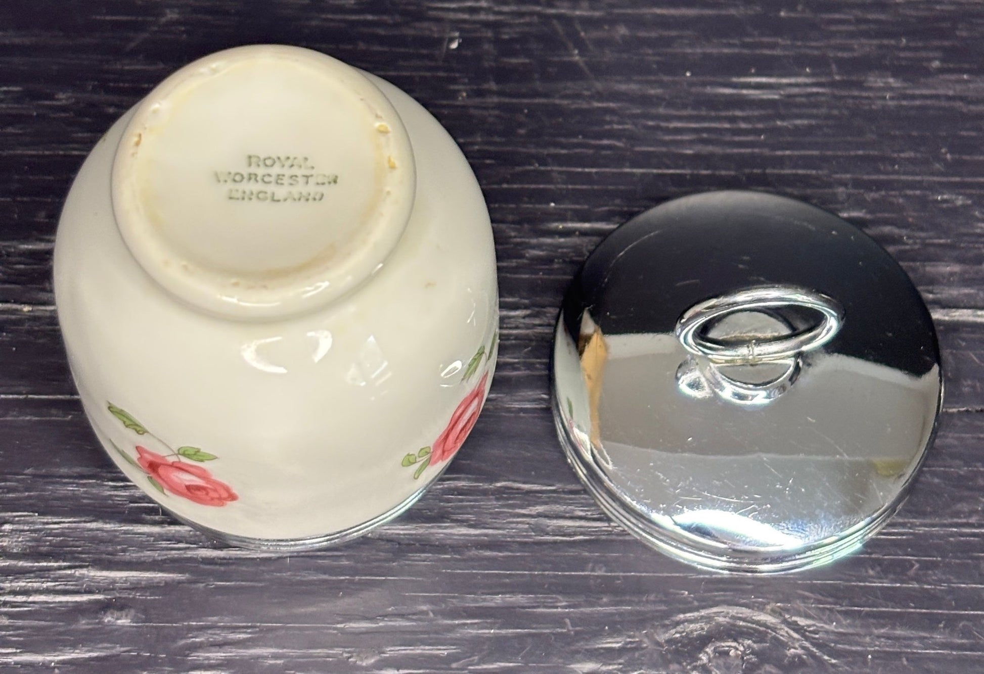 Royal Worcester England Pink Rose Porcelain Egg Coddler
