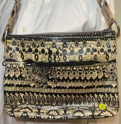 Sakroots Black and Tan Crossbody Purse with geometric shapes