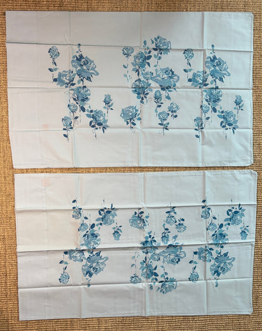 Sears Canada Twilight Flower Blue Floral Vintage Queen Size Pillowcases