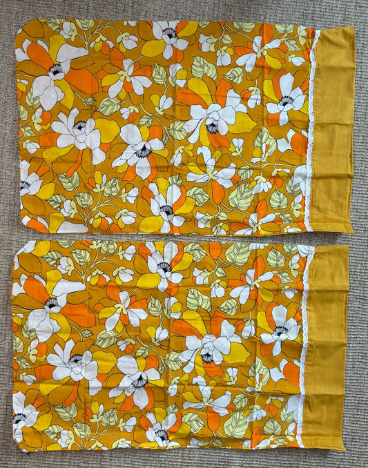 Vintage Orange Floral Queen Pillowcases