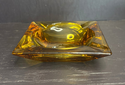 Square Vintage Glass Amber Ashtray