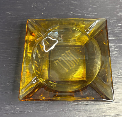 Square Vintage Glass Amber Ashtray