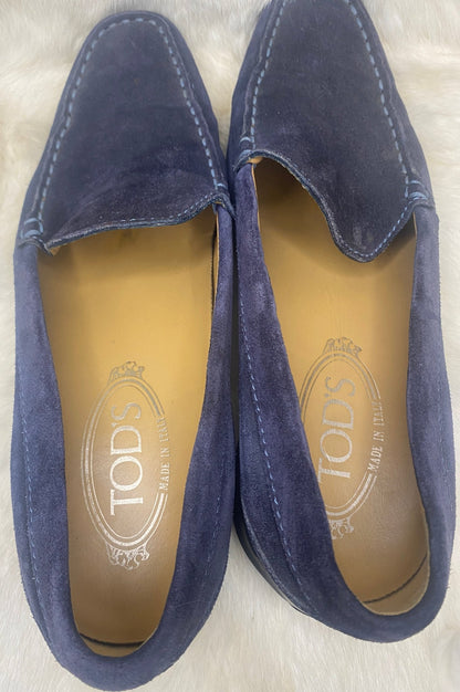 Tods Pantofola City Gommino Women’s Blue Suede Loafers