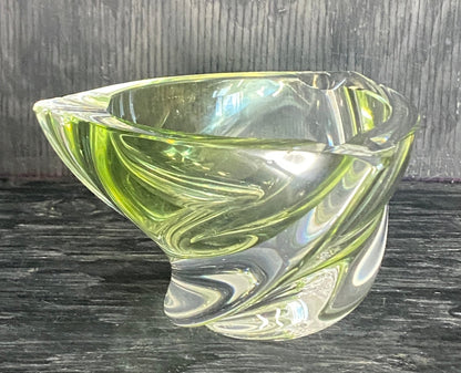 Val St Lambert Green Crystal Ashtray Candy Dish