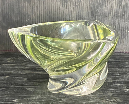 Val St Lambert Green Crystal Ashtray Candy Dish
