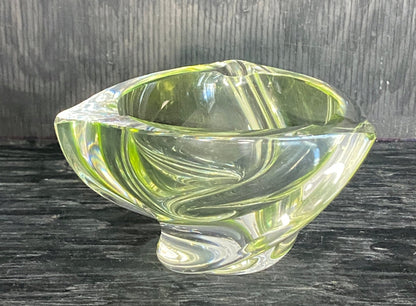 Val St Lambert Green Crystal Ashtray Candy Dish