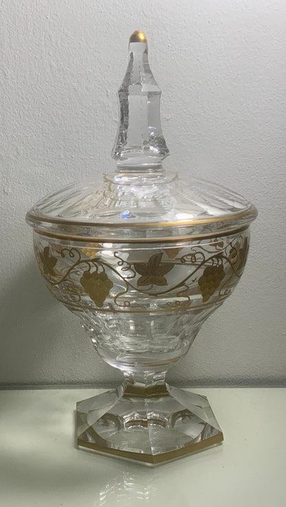 Val St. Lambert Pampre D’Or Stemware Glass Footed Bowl with Lid