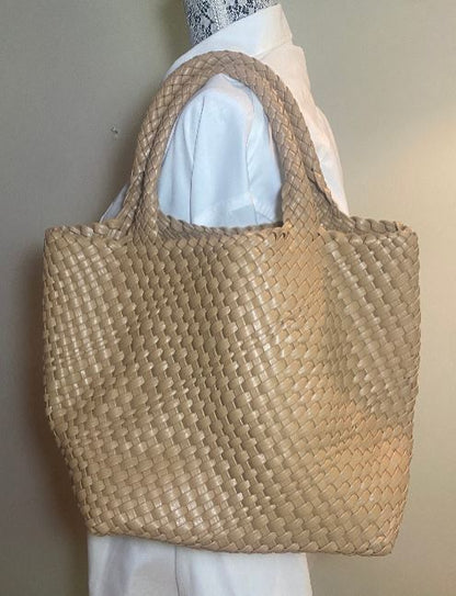 Vegan PU Leather Beige Woven Tote
