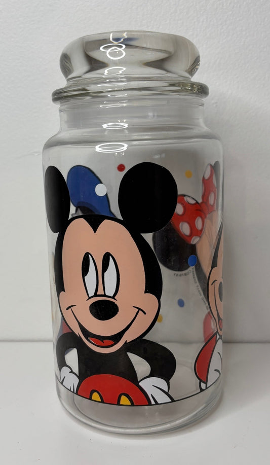 Vintage Anchor Hocking Disney Mickey Minnie Mouse Glass Jar