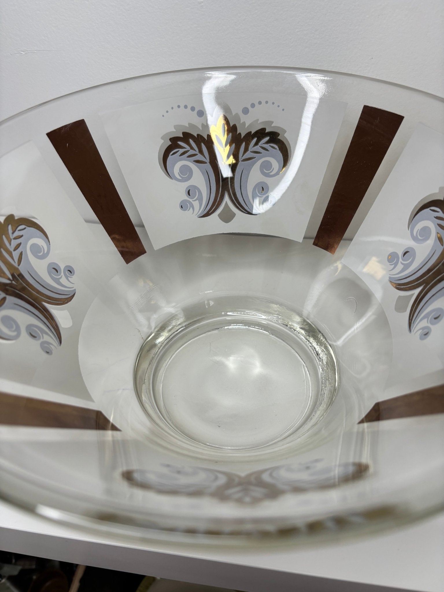 Vintage Anchor Hocking Gold Fleur De Lys Serving Bowl with Dip Bowl