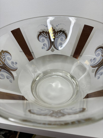 Vintage Anchor Hocking Gold Fleur De Lys Serving Bowl with Dip Bowl