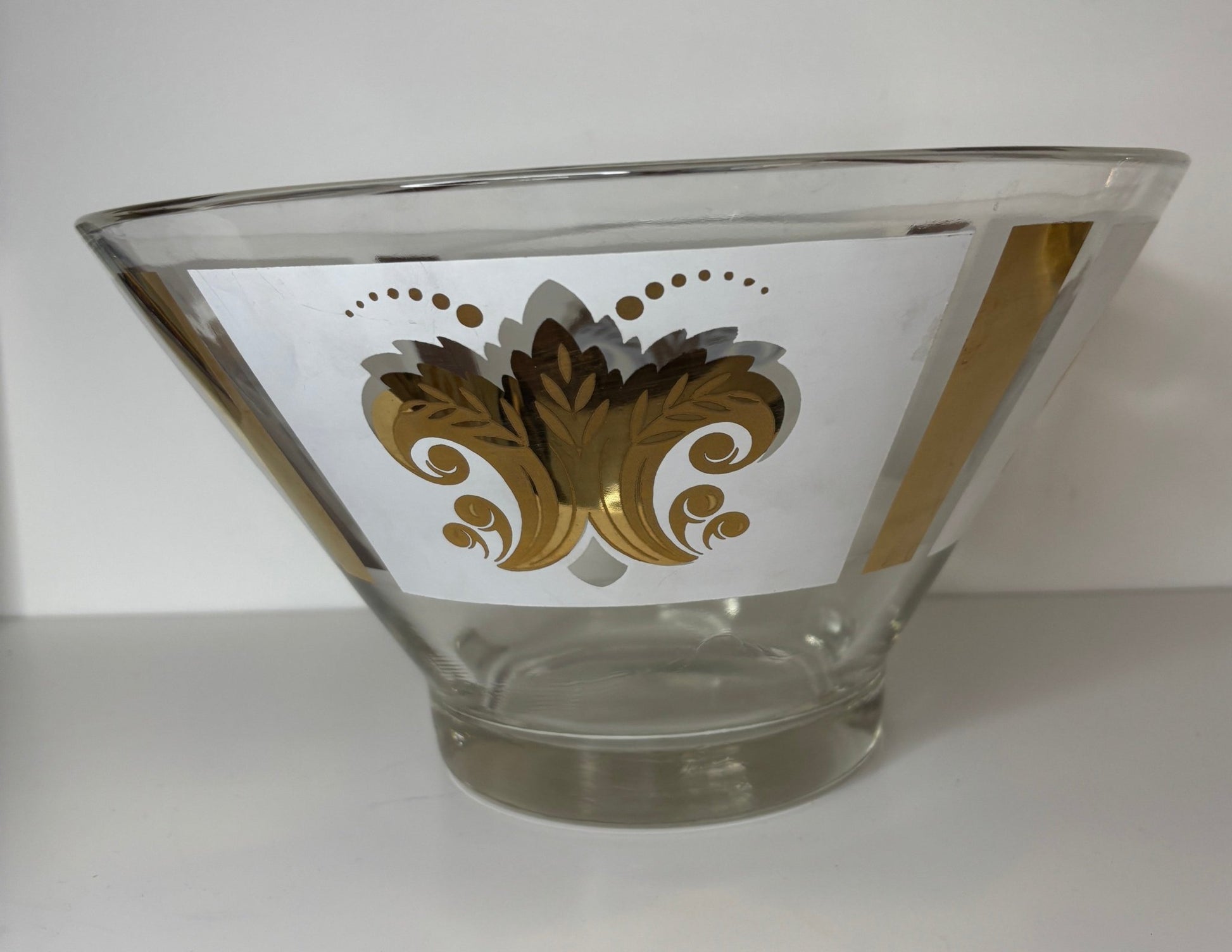 Vintage Anchor Hocking Gold Fleur De Lys Serving Bowl with Dip Bowl
