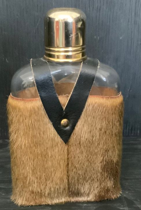 Vintage Asbach Uralt Glass Flask Mickey Bottle with Deerskin Cover