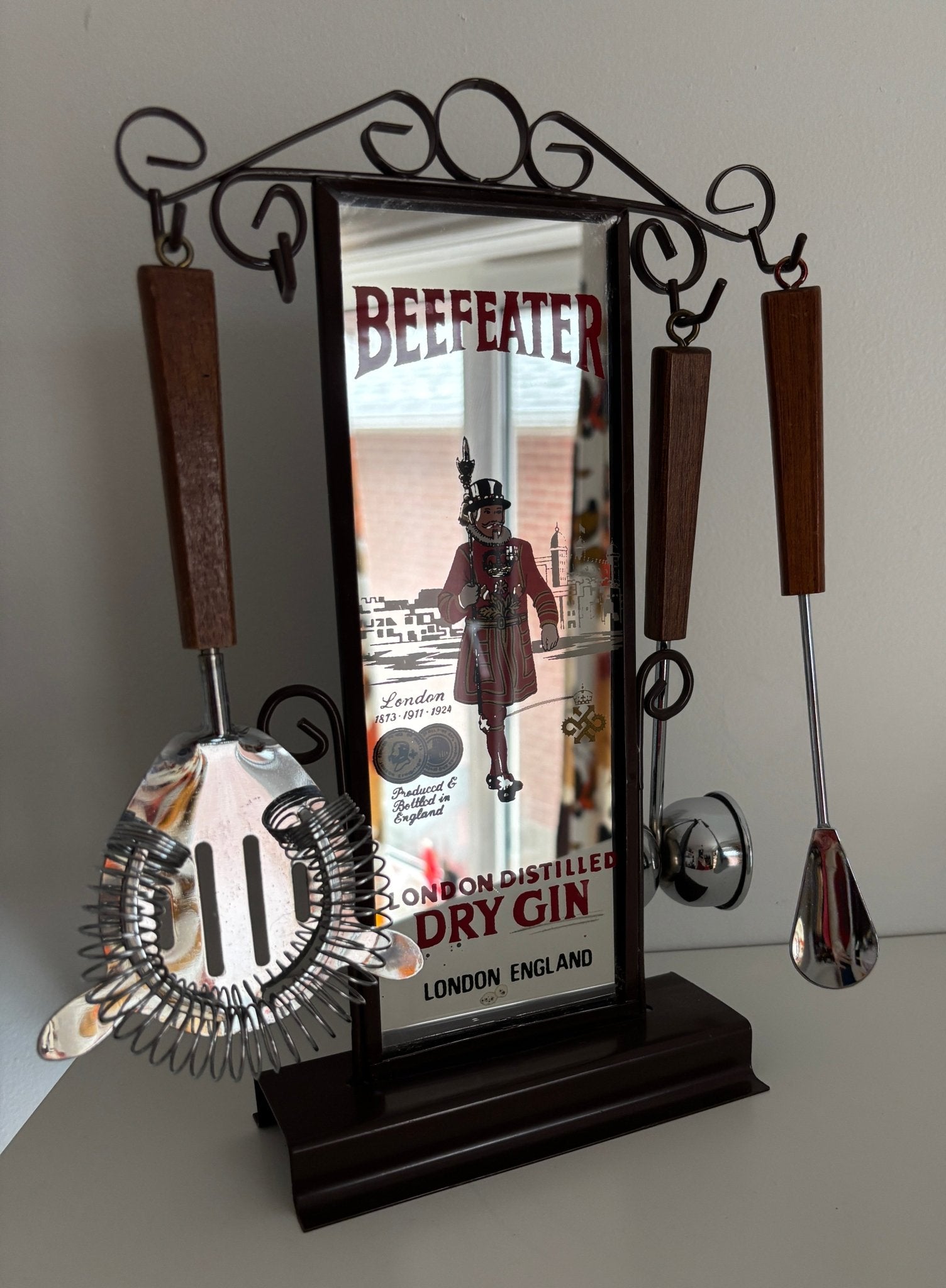 Vintage Beefeater Gin Mirrored Bar Utensil Holder