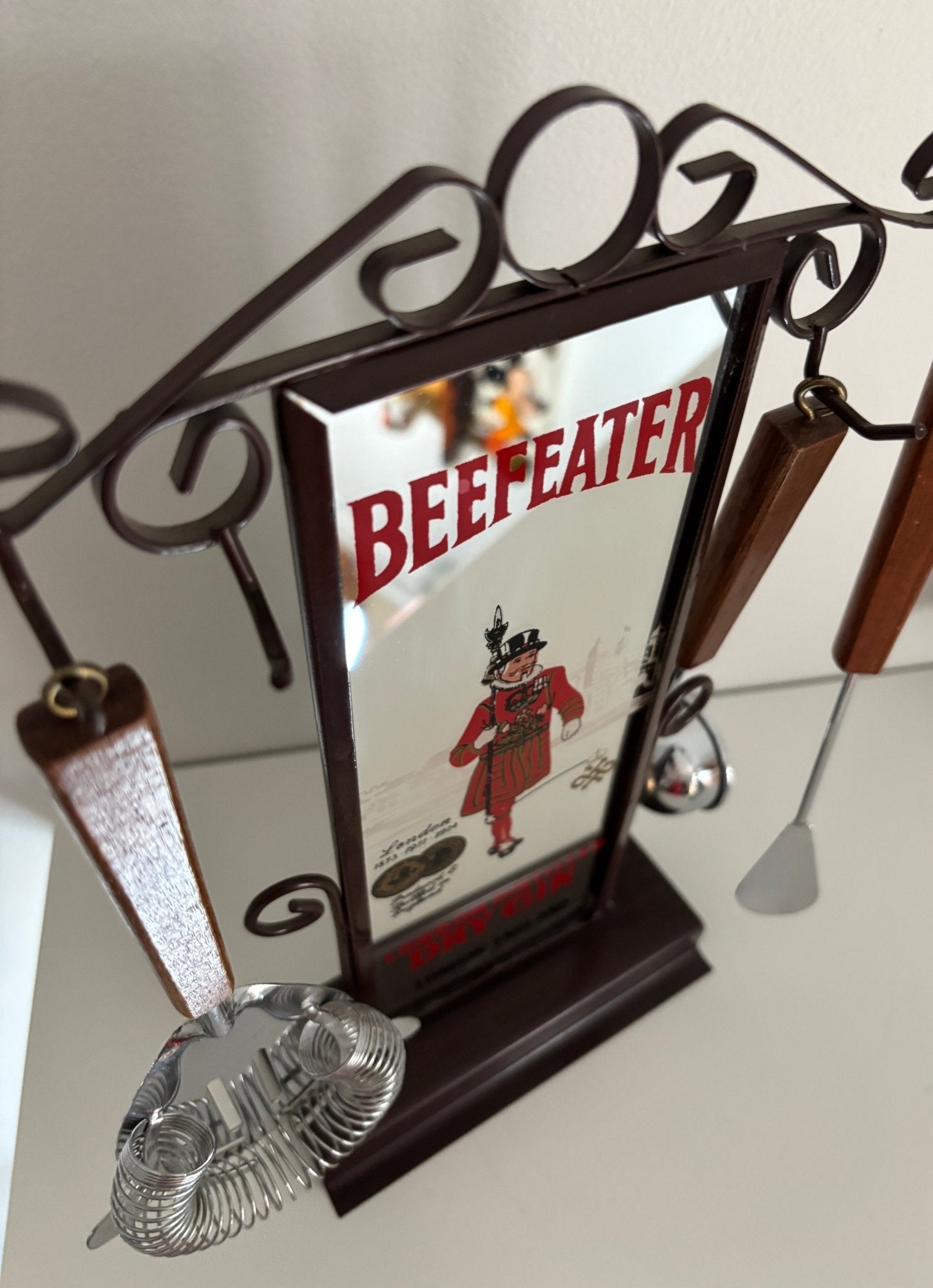 Vintage Beefeater Gin Mirrored Bar Utensil Holder