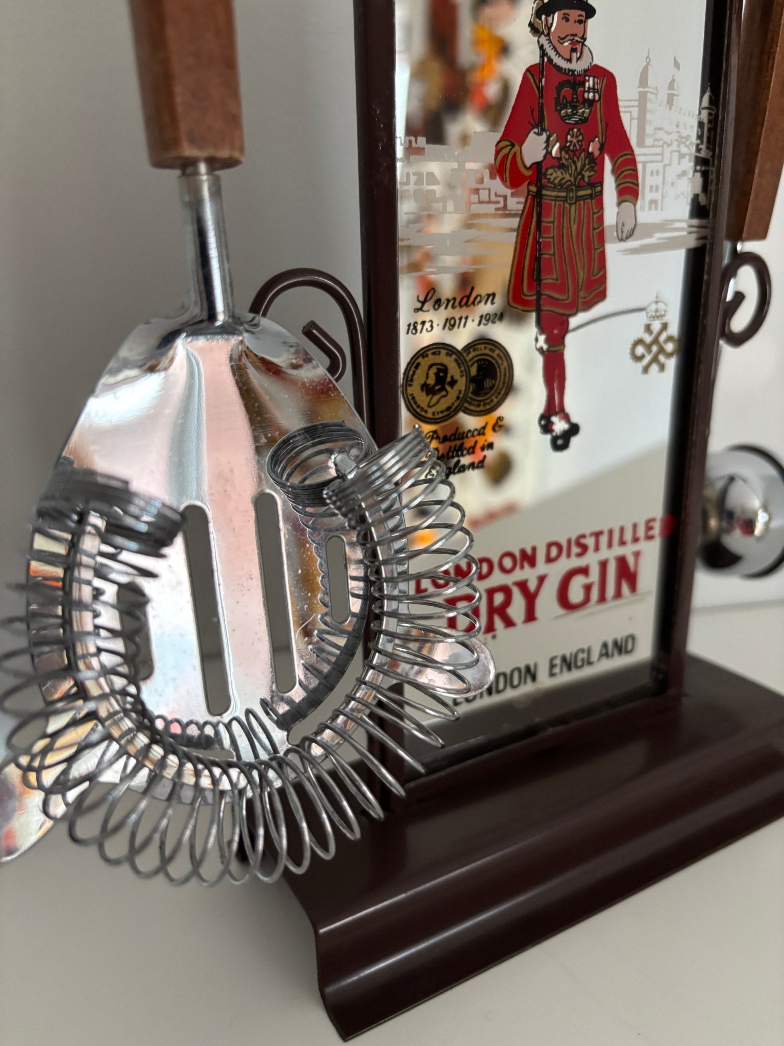 Vintage Beefeater Gin Mirrored Bar Utensil Holder