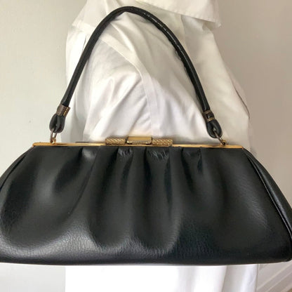 Vintage Black Leather Classic Handbag