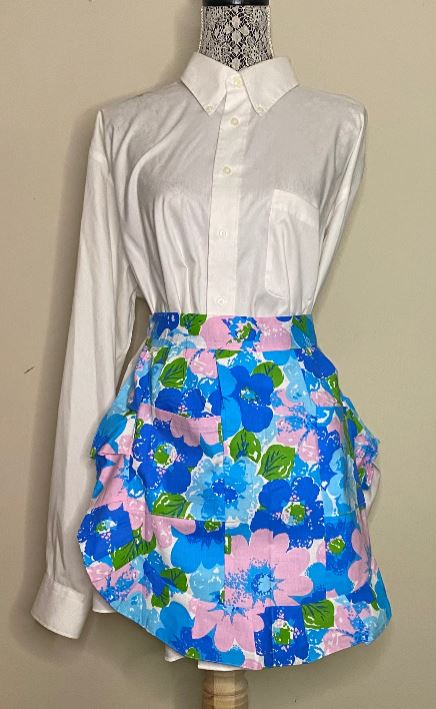 Blue and Pink Apron with flower design