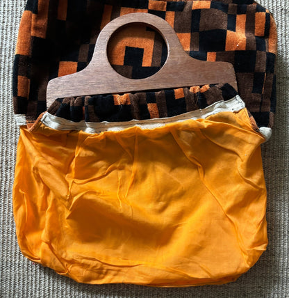 Vintage Boho Orange Brown Top Handle Purse