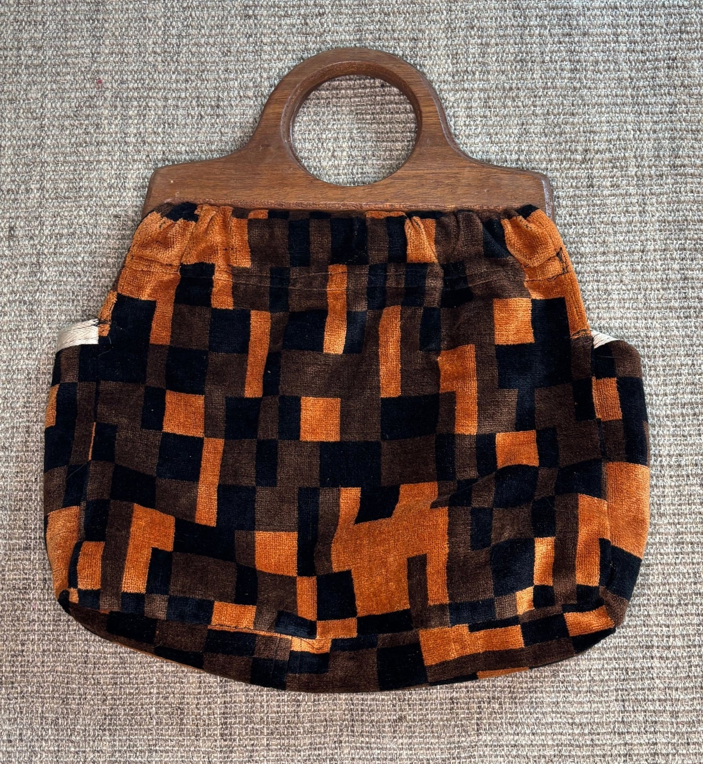 Vintage Boho Orange Brown Top Handle Purse