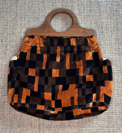 Vintage Boho Orange Brown Top Handle Purse