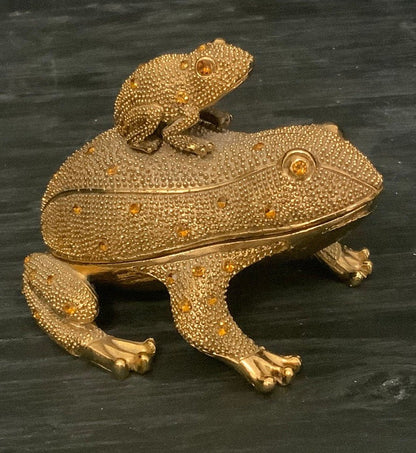 Vintage Bombay Company Brass Bejewelled Frog Trinket Box