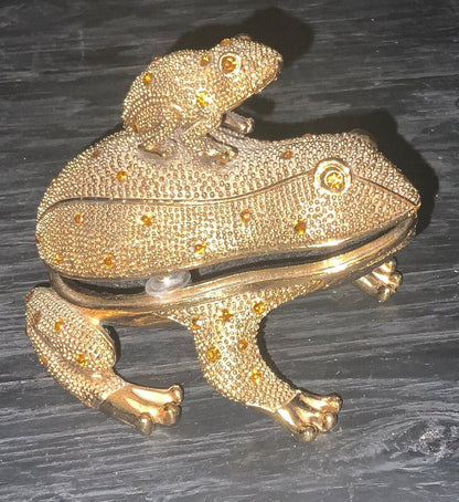 Vintage Bombay Company Brass Bejewelled Frog Trinket jewelry Box