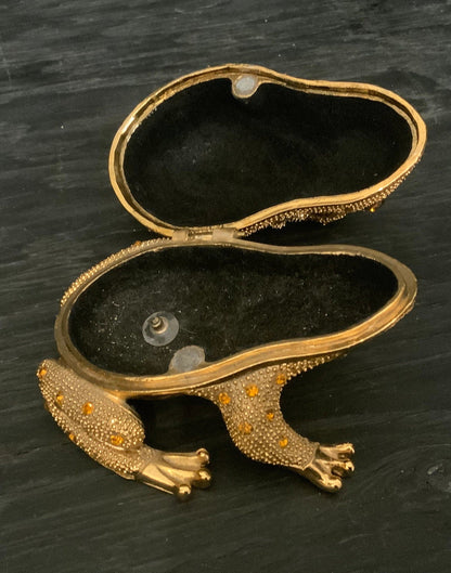 Vintage Bombay Company Brass Bejewelled Frog Trinket Box